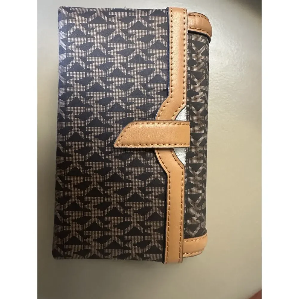 Michael Kors Signature Logo & Acorn Leather Flap Bifold Wallet Brown NWT